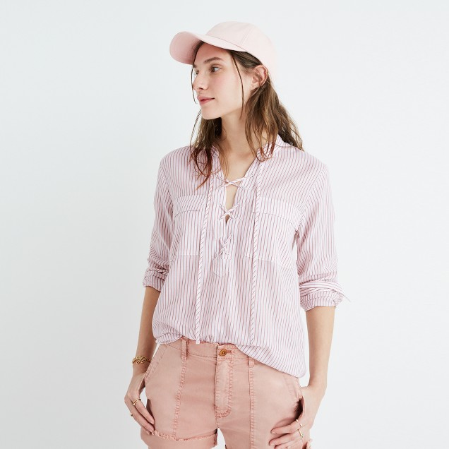 Terrace Lace-Up Shirt in Vera Stripe : shopmadewell button-up & popover ...