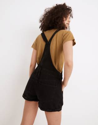 black jean short overalls