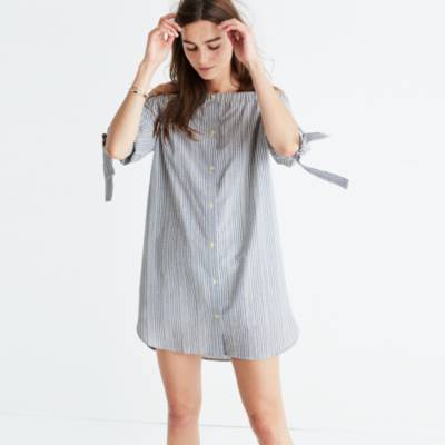 Striped Off-the-Shoulder Shirtdress : casual dresses | Madewell