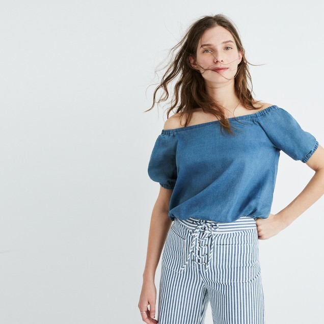 Indigo Off-the-Shoulder Bubble Top : shopmadewell tops & blouses | Madewell