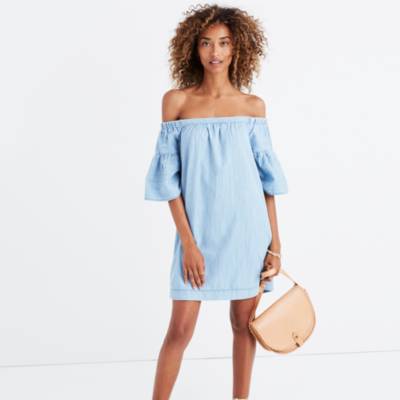 jean off the shoulder dress