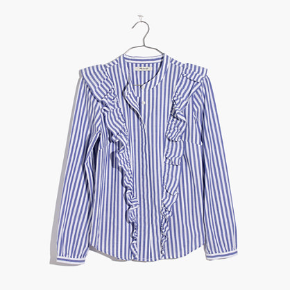  Striped Ruffle-Front Blouse
