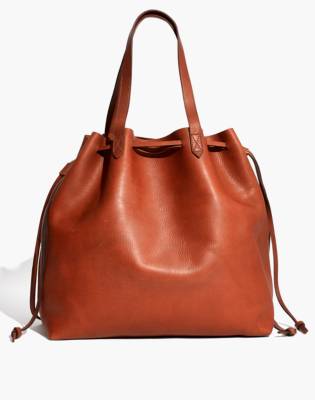 drawstring leather handbag