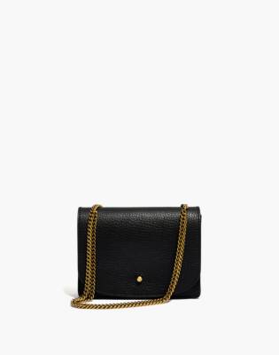 black crossbody purse with gold chain