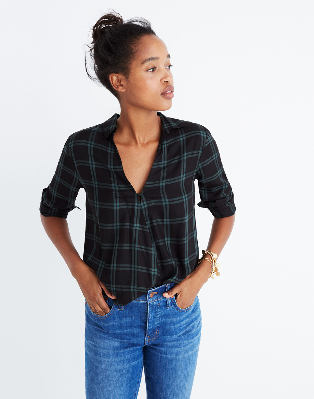 Wrap-Front Shirt in Palma Plaid in old vine image 1