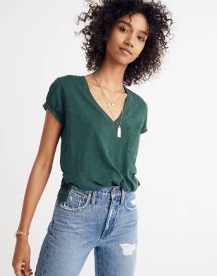 Whisper Cotton V-Neck Pocket Tee in smoky spruce image 1