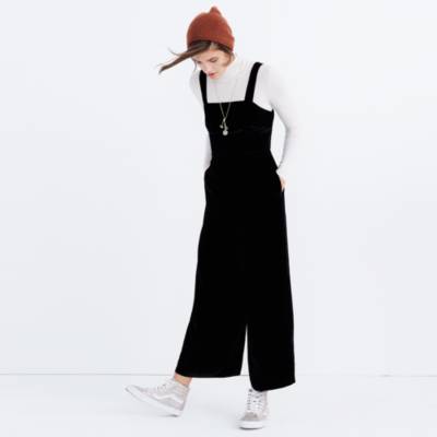 madewell black velvet overalls