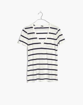 black and white striped v neck t shirt