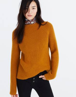 orange mock neck sweater