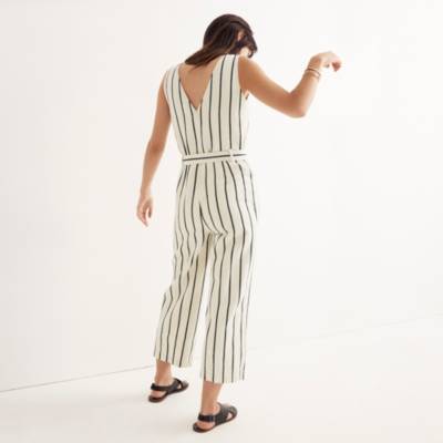 black and white vertical striped jumpsuit