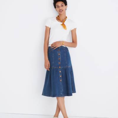 tiered denim skirt