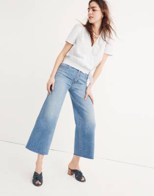 Tall Wide-Leg Crop Jeans: Button-Front 