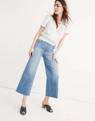 button wide leg jeans