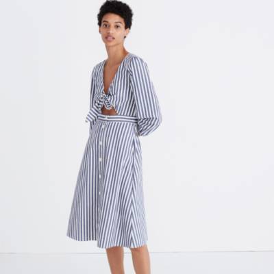 madewell stripe satin midi dress