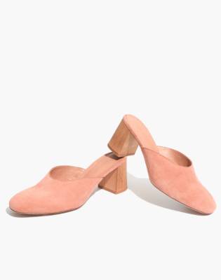 pink suede mules