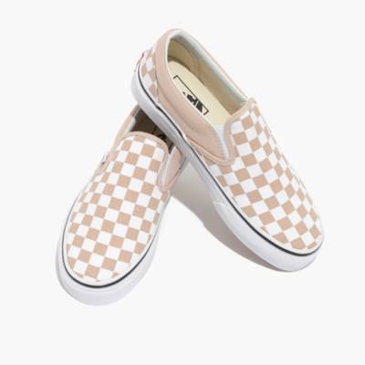 vans beige checkerboard slip ons