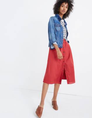 madewell button front denim skirt