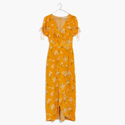 Silk Wrap Maxi Dress in Butterfly Garden