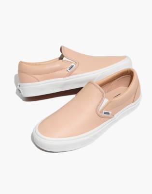 vans beige leather slip ons