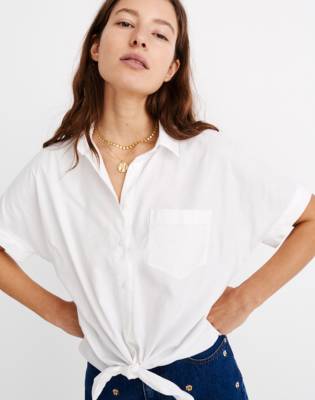 white tie front top short sleeve