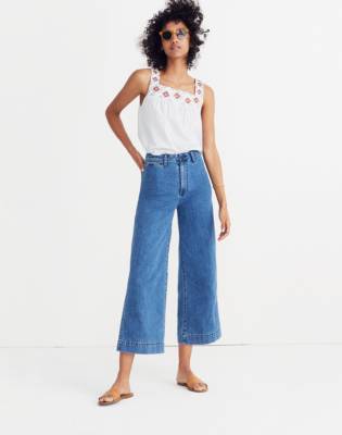 wide leg denim cropped pants