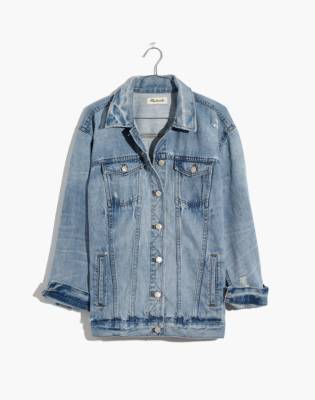 long blue jean distressed jacket