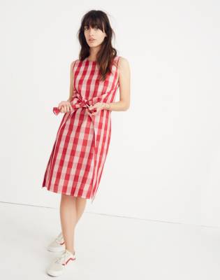 red gingham wrap dress