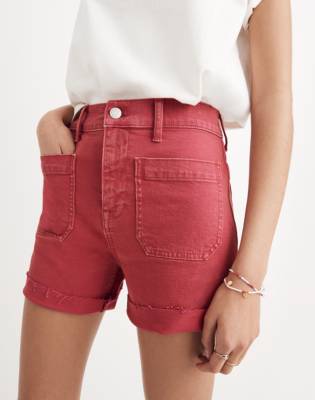 red denim shorts