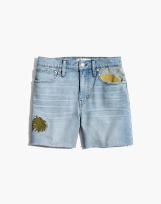 denim embroidered shorts