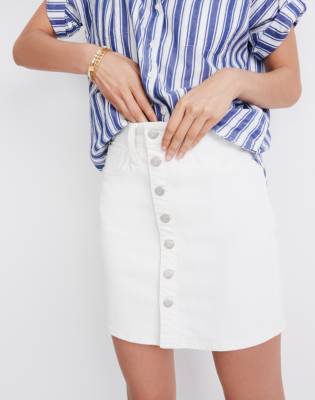 white denim skirt with buttons