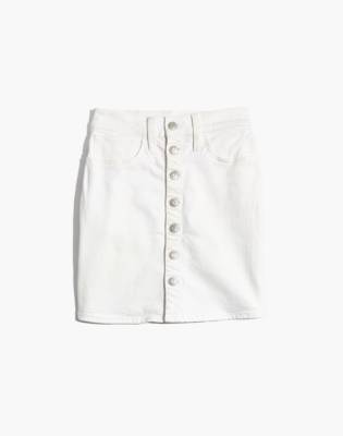 white denim skirt with buttons