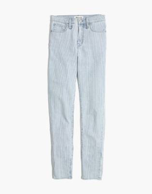 white and blue striped jeans