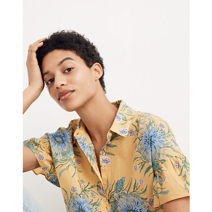 Ruffle-Sleeve Button-Down Shirt in Painted Blooms : button-up & popover ...