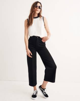 black cropped wide leg jeans