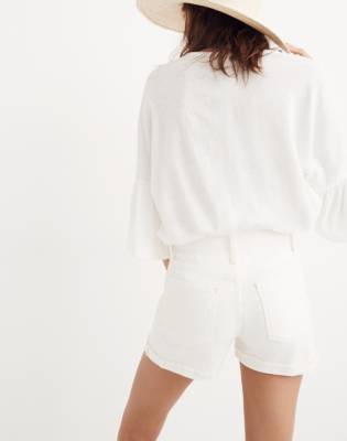 high rise white denim shorts