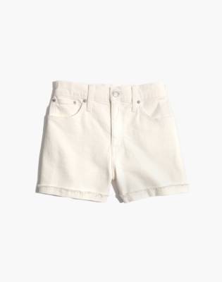 high rise white denim shorts