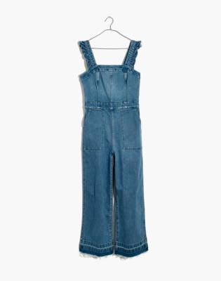 ruffle sleeve denim jumpsuit