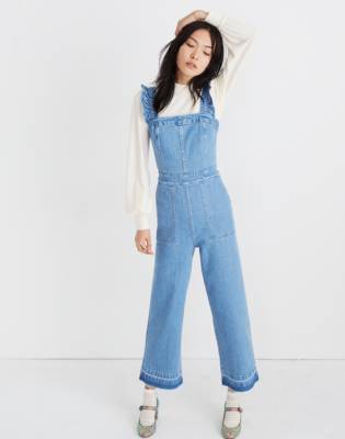 denim ruffle jumpsuit