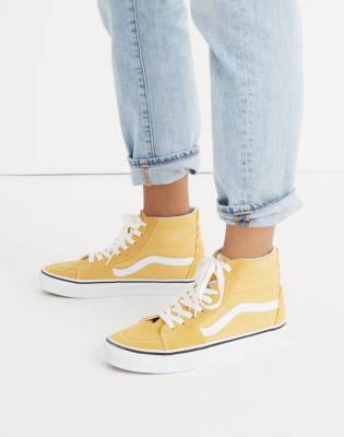 yellow and white high top vans