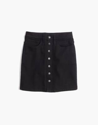 black denim skirt with buttons down the front