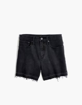 high rise black denim shorts