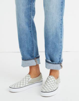 gray checkerboard slip on vans