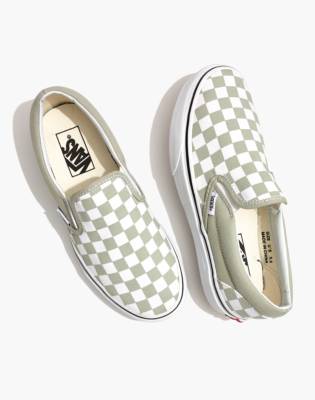 vans checkerboard slip on desert sage