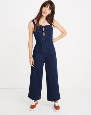 denim tie jumpsuit