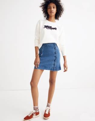 asymmetrical denim mini skirt