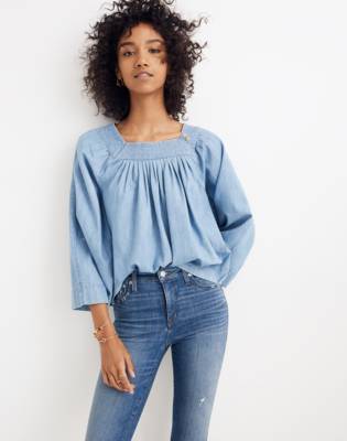 denim peasant top