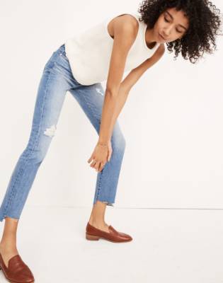 the high waist step hem slim boy jeans