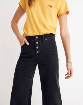 wide leg cropped jeans black