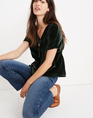 madewell green velvet dress