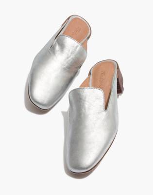 silver metallic mules